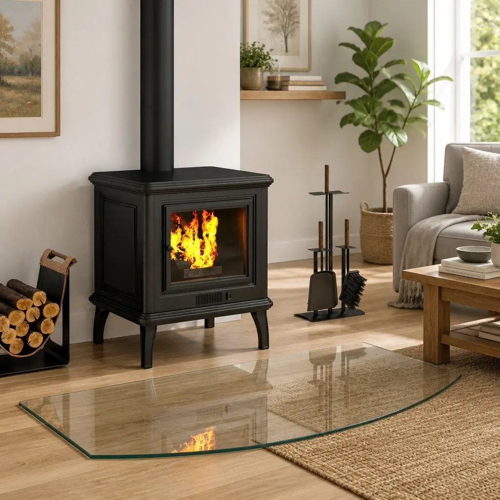 Fireplace Hearth Pad Heat Resistant Tempered Glass 100 x 50 cm Transparent