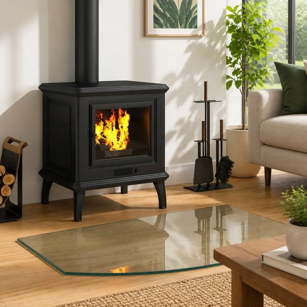 Fireplace Hearth Pad Transparent Tempered Glass 80x50cm Floor Protector