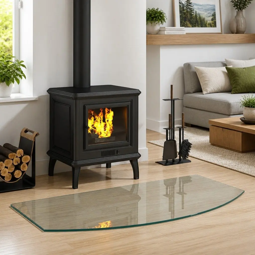 Tempered Glass Floor Protector 100x50cm Heat-Resistant Transparent Fireplace Plate