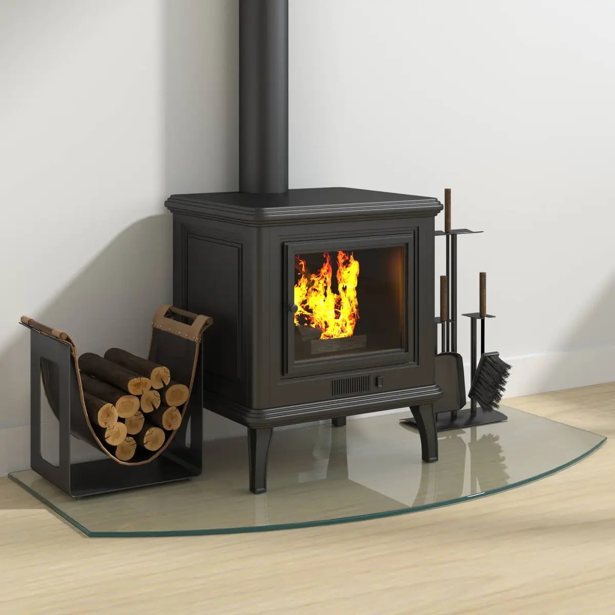 Tempered Glass Floor Protector 100x50cm Heat-Resistant Transparent Fireplace Plate