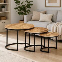 Nesting Tables Set 3 pcs Solid Mango Wood Coffee Table Side Table Living Room