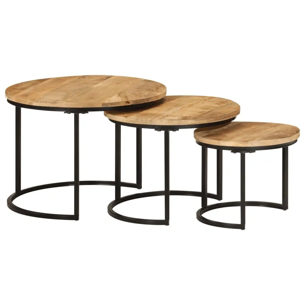 Nesting Tables 3 Piece Set Brown Solid Mango Wood Coffee Side Table Living Room