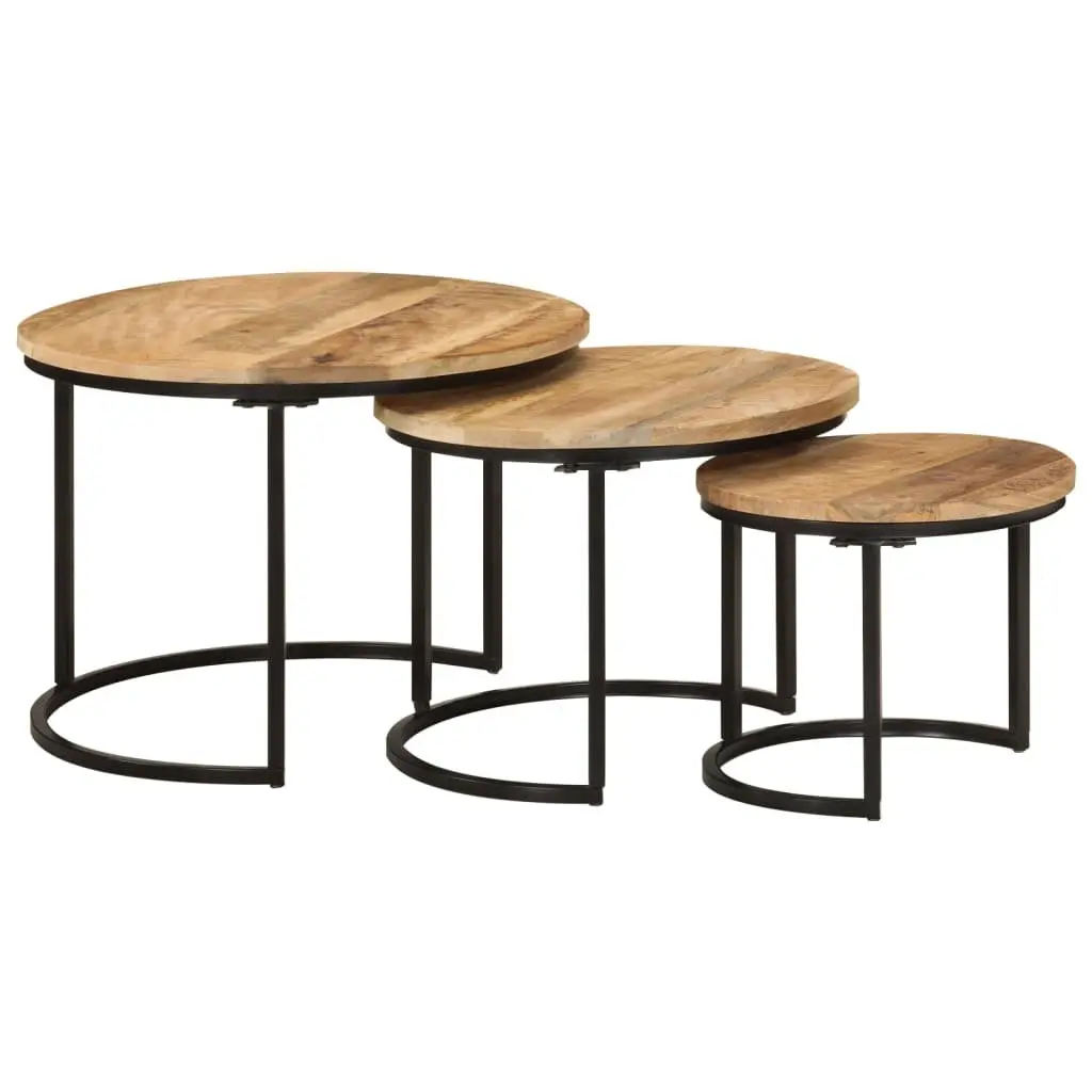 Nesting Tables 3 Piece Set Brown Solid Mango Wood Coffee Side Table Living Room