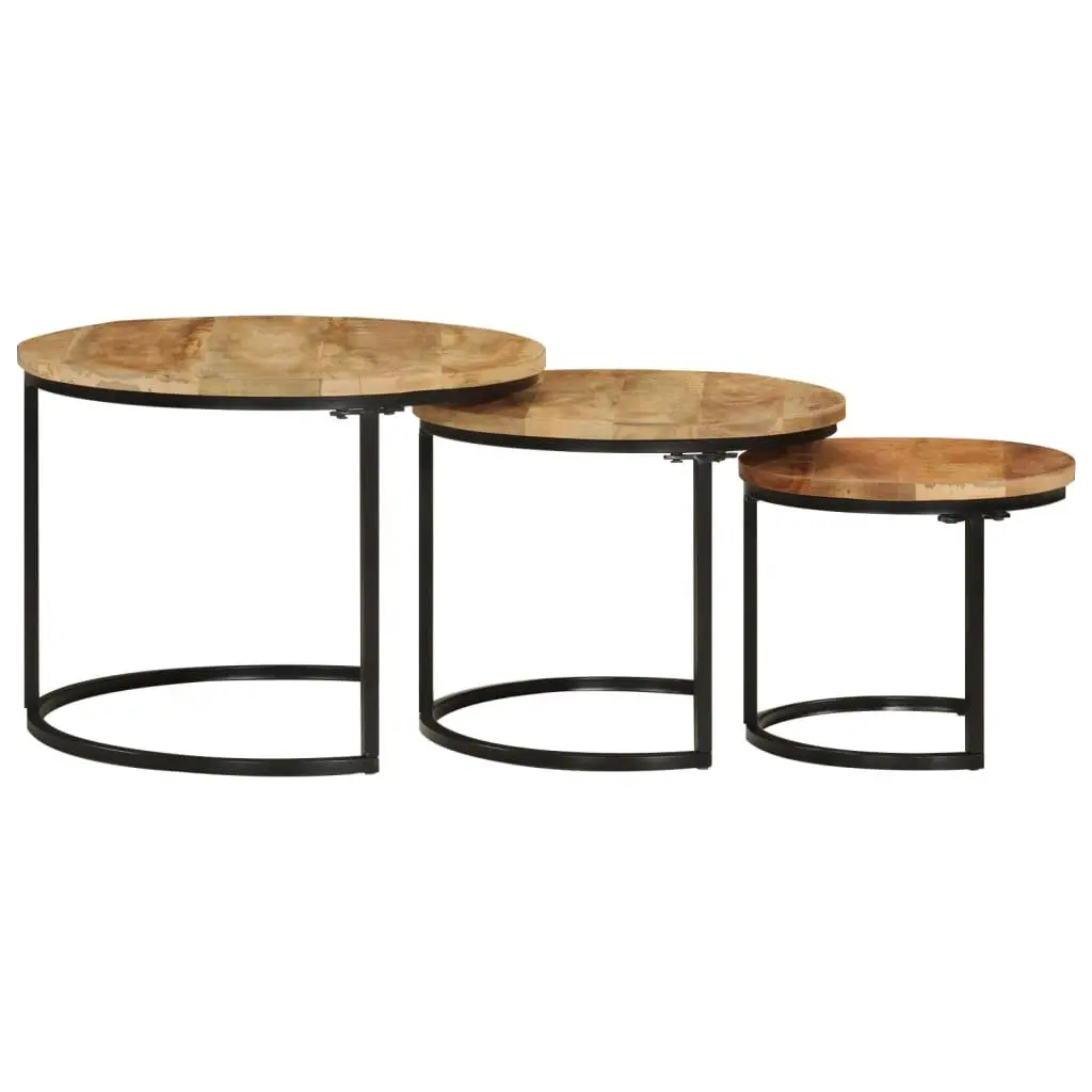 Nesting Tables 3 Piece Set Brown Solid Mango Wood Coffee Side Table Living Room