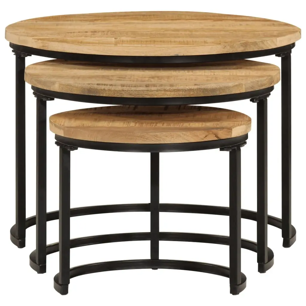 Nesting Tables 3 Piece Set Brown Solid Mango Wood Coffee Side Table Living Room