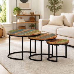 Nesting Tables 3 Piece Set Solid Reclaimed Wood Coffee Side Table Living Room
