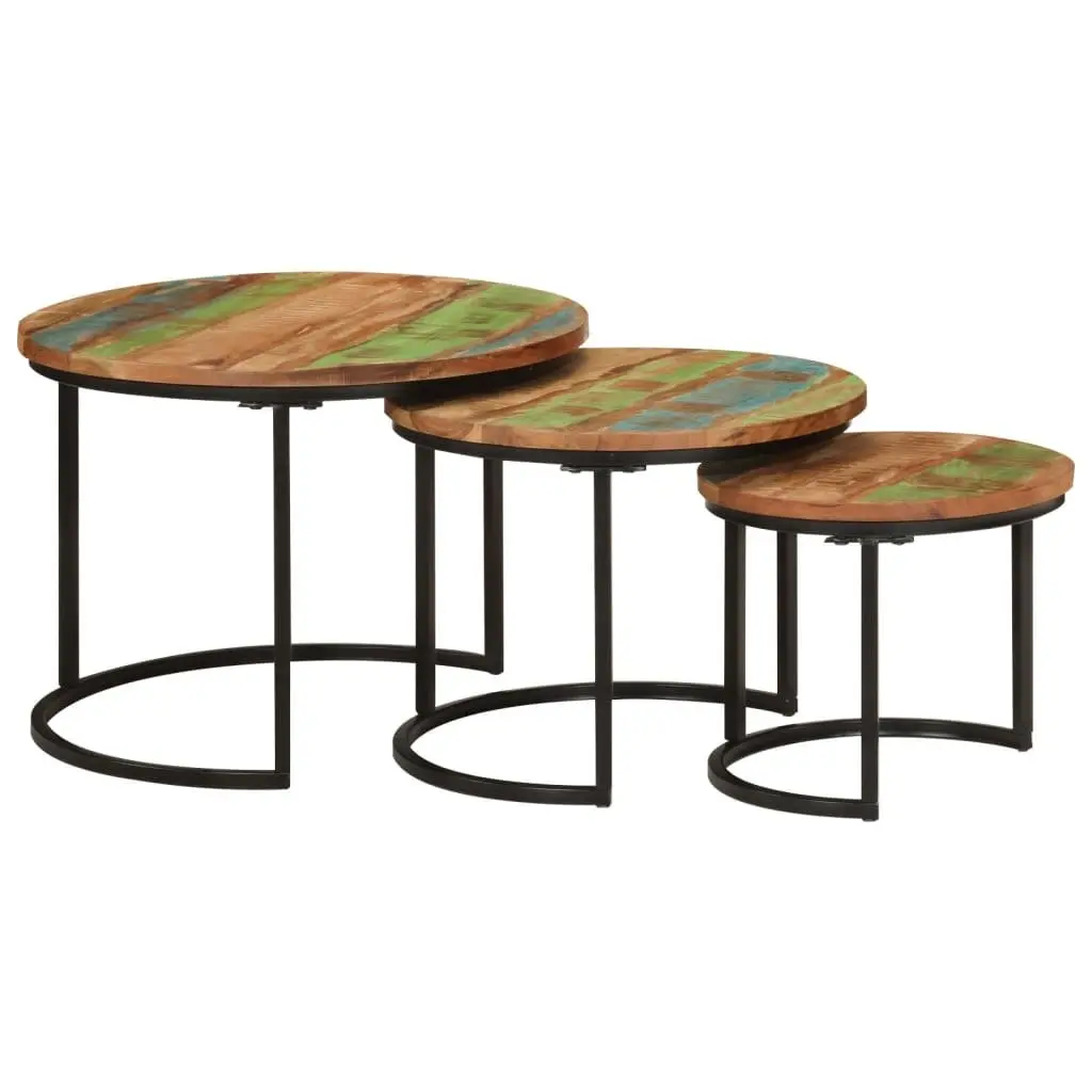 Nesting Tables Set of 3 Solid Reclaimed Wood Multicolour Coffee Side Tables Living Room