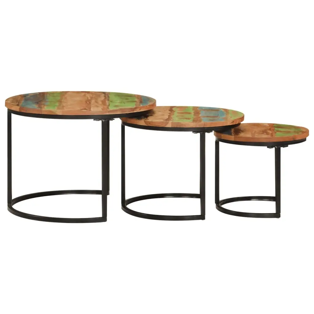 Nesting Tables Set of 3 Solid Reclaimed Wood Multicolour Coffee Side Tables Living Room