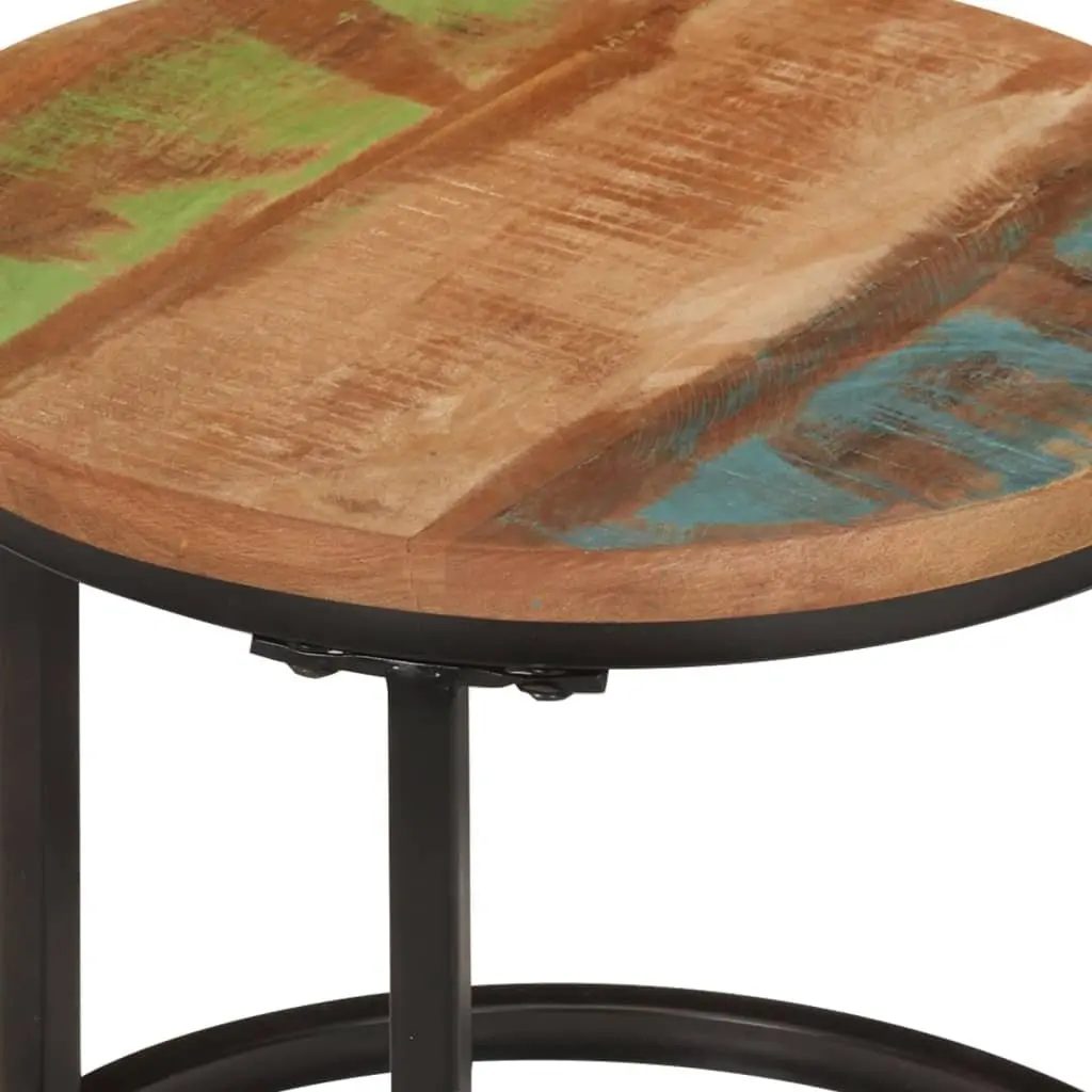 Nesting Tables Set of 3 Solid Reclaimed Wood Multicolour Coffee Side Tables Living Room