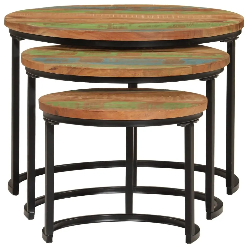 Nesting Tables Set of 3 Solid Reclaimed Wood Multicolour Coffee Side Tables Living Room