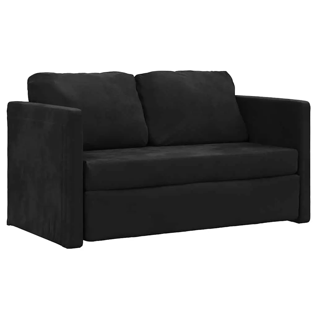 Floor Sofa Bed 2-in-1 Convertible Loveseat Double Bed Black Velvet Folding