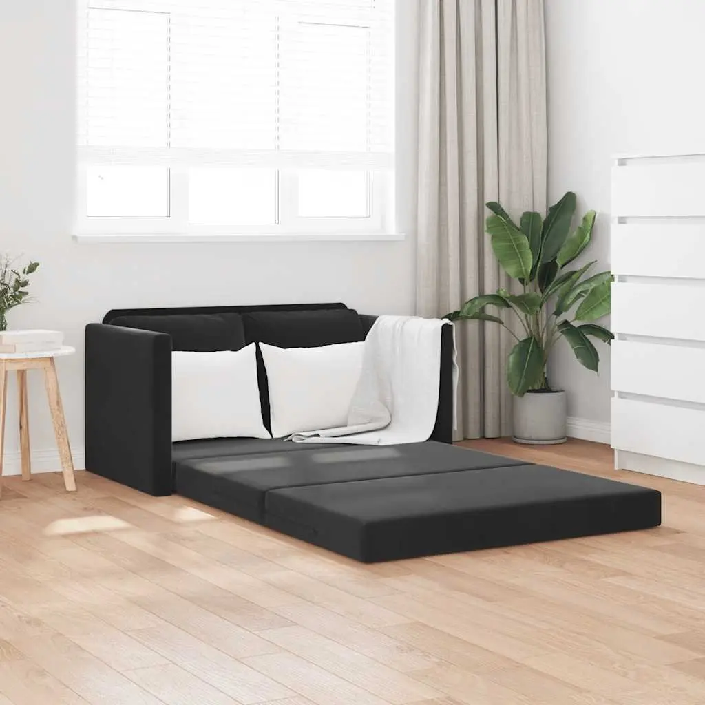 Floor Sofa Bed 2-in-1 Convertible Loveseat Double Bed Black Velvet Folding
