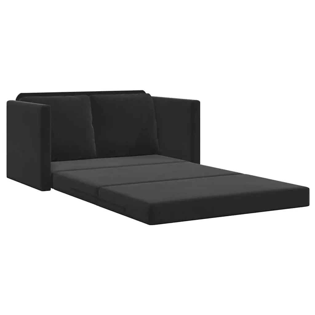 Floor Sofa Bed 2-in-1 Convertible Loveseat Double Bed Black Velvet Folding