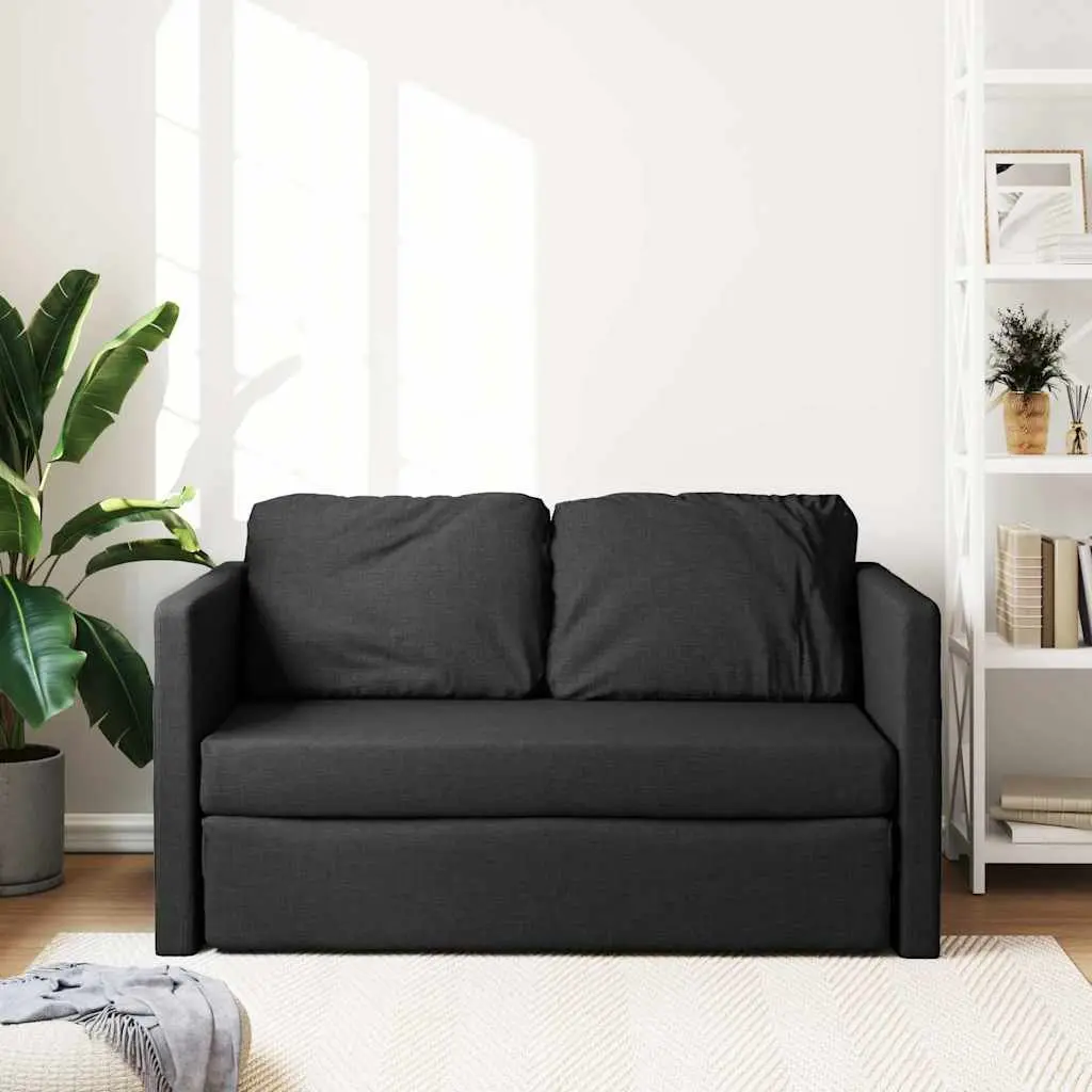 Floor Sofa Bed Convertible Fabric 2-in-1 Loveseat Black
