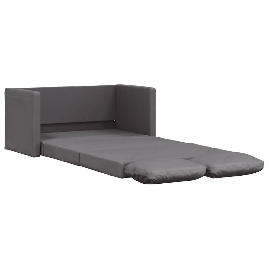 Floor Sofa Bed Convertible Faux Leather Grey 2-in-1 Loveseat