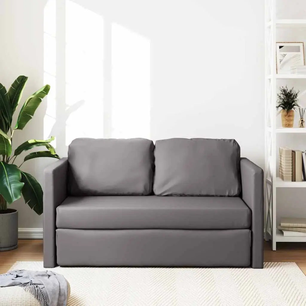 Floor Sofa Bed Convertible Faux Leather Grey 2-in-1 Loveseat