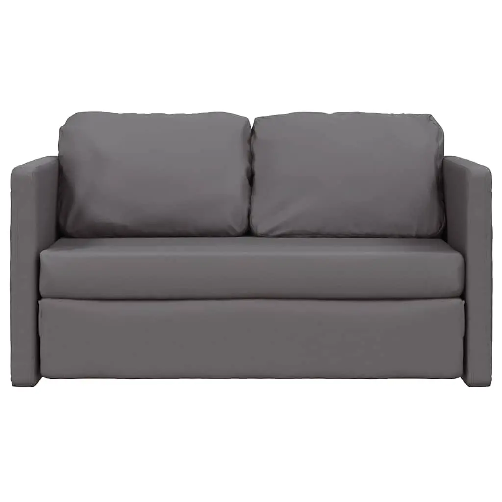 Floor Sofa Bed Convertible Faux Leather Grey 2-in-1 Loveseat