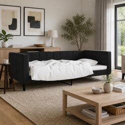 Day Bed Sofa Bed Frame Black Velvet 90x190 cm Modern Sleeper Couch Guest Bed