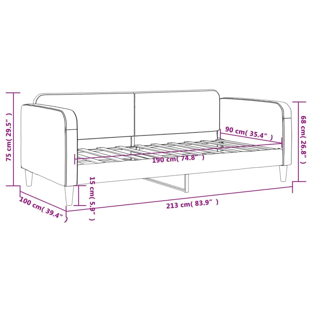 Day Bed Sofa Bed 90x190 cm Grey Fabric Upholstered Modern Guest Sleeping Lounger