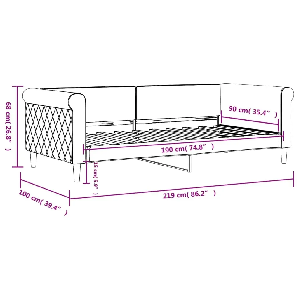 Day Bed Sofa Bed Grey Velvet 90x190 cm Modern Design Living Room Guest Bed Frame