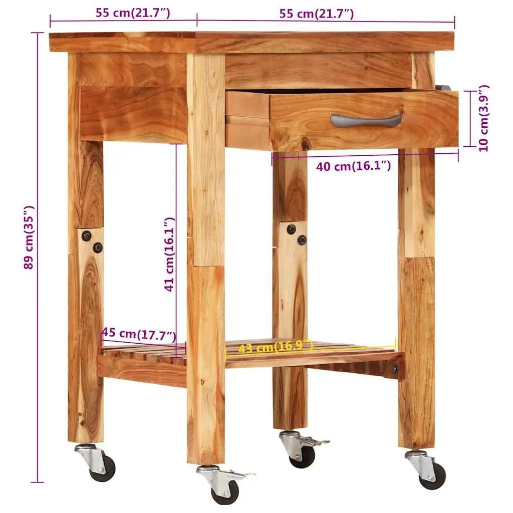 Kitchen Trolley 55x55x89cm with Casters and Storage