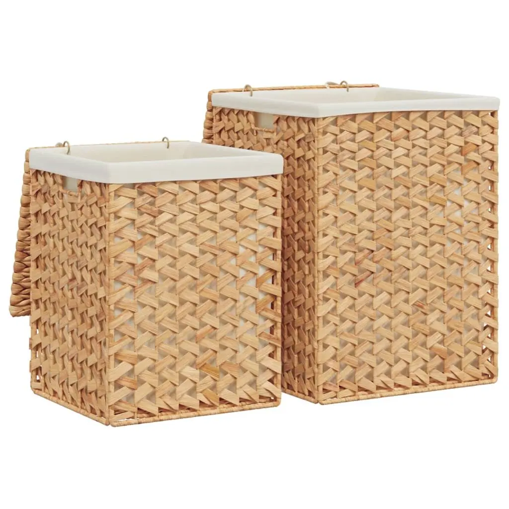 Laundry Baskets 2 pcs Water Hyacinth Brown Foldable Storage Bin Lid Handle