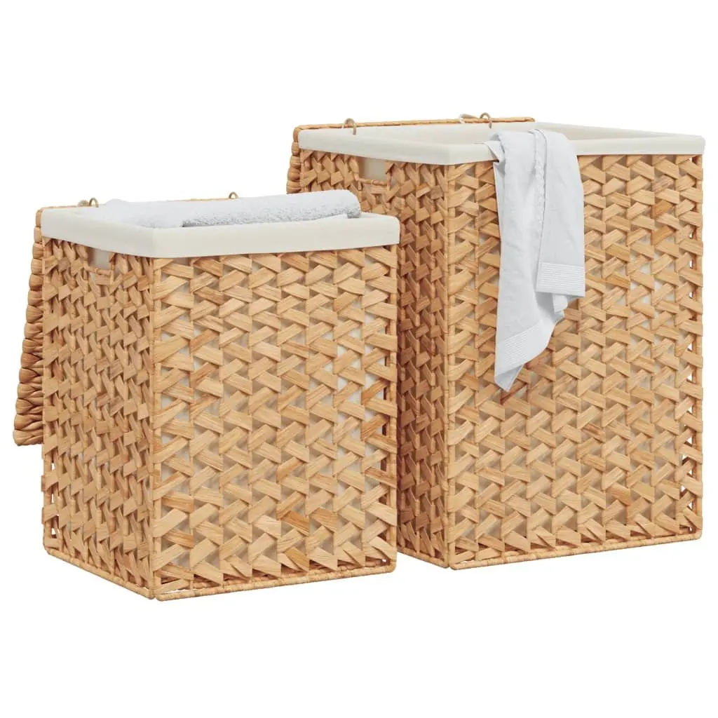 Laundry Baskets 2 pcs Water Hyacinth Brown Foldable Storage Bin Lid Handle
