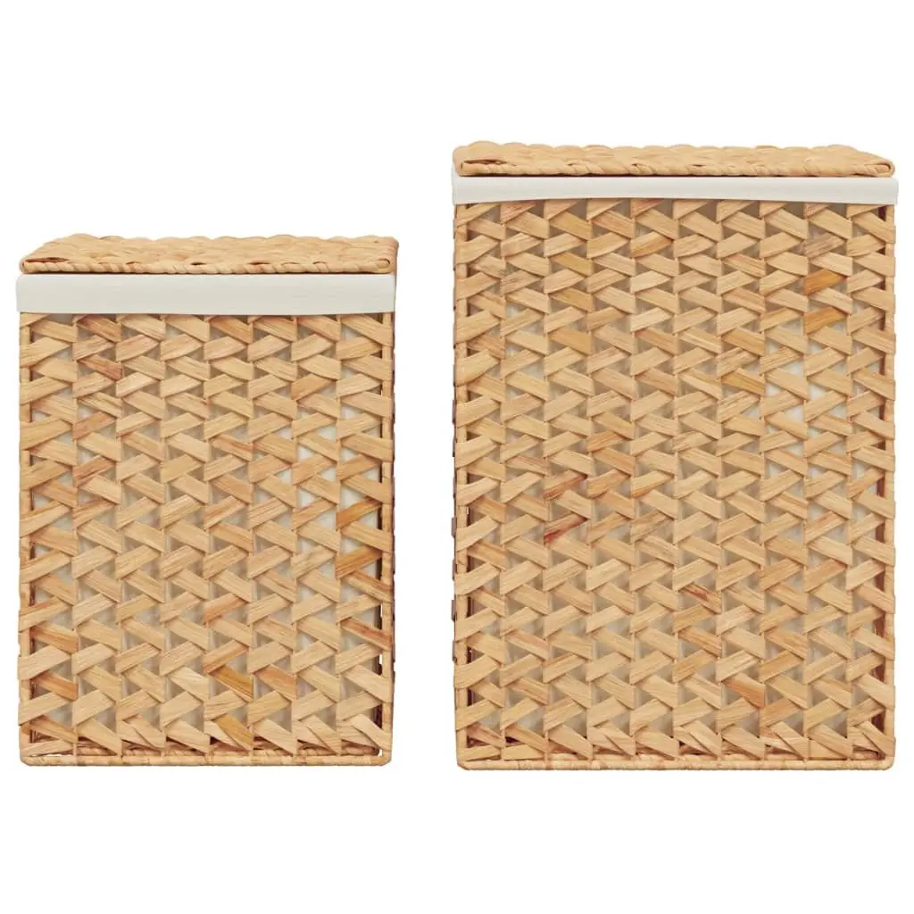 Laundry Baskets 2 pcs Water Hyacinth Brown Foldable Storage Bin Lid Handle