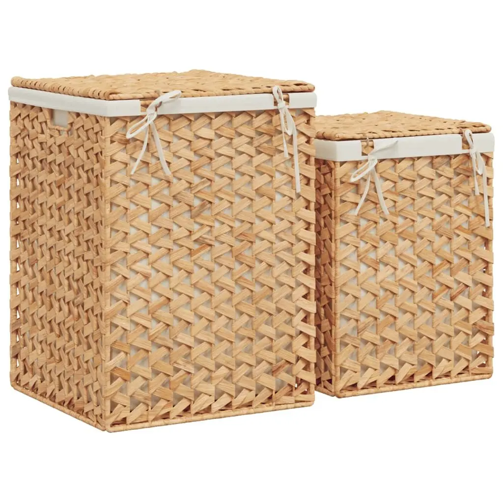 Laundry Baskets 2 pcs Water Hyacinth Brown Foldable Storage Bin Lid Handle