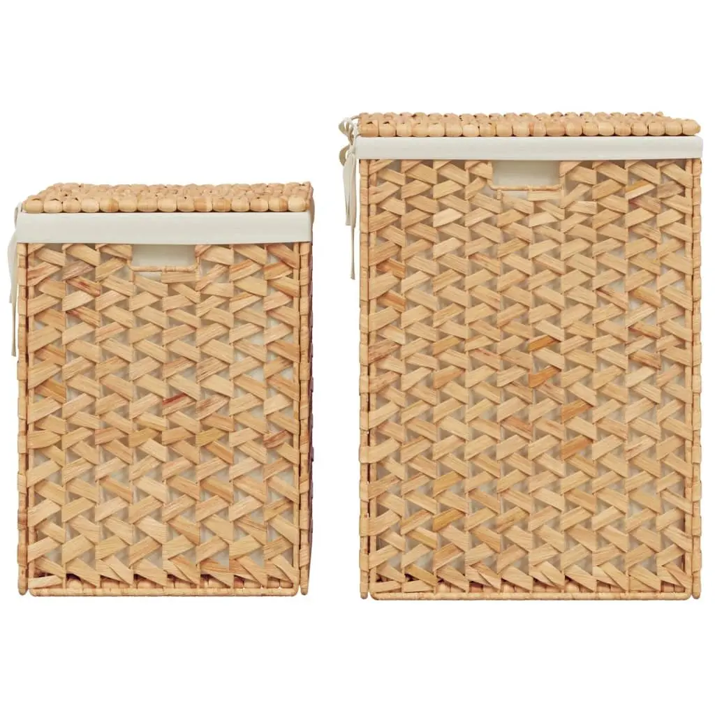 Laundry Baskets 2 pcs Water Hyacinth Brown Foldable Storage Bin Lid Handle