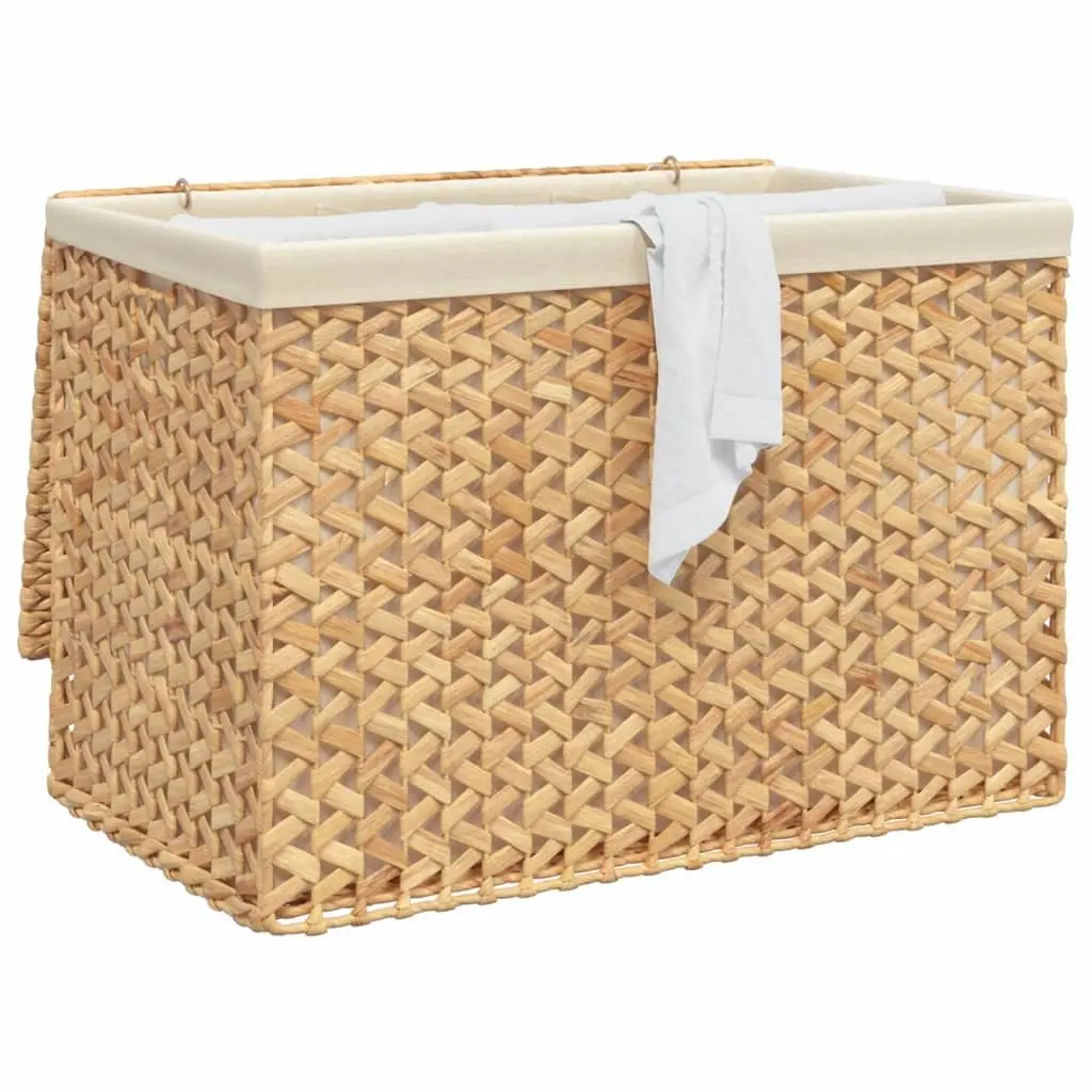Laundry Basket 3 Sections Water Hyacinth Brown Foldable Storage Hamper Household
