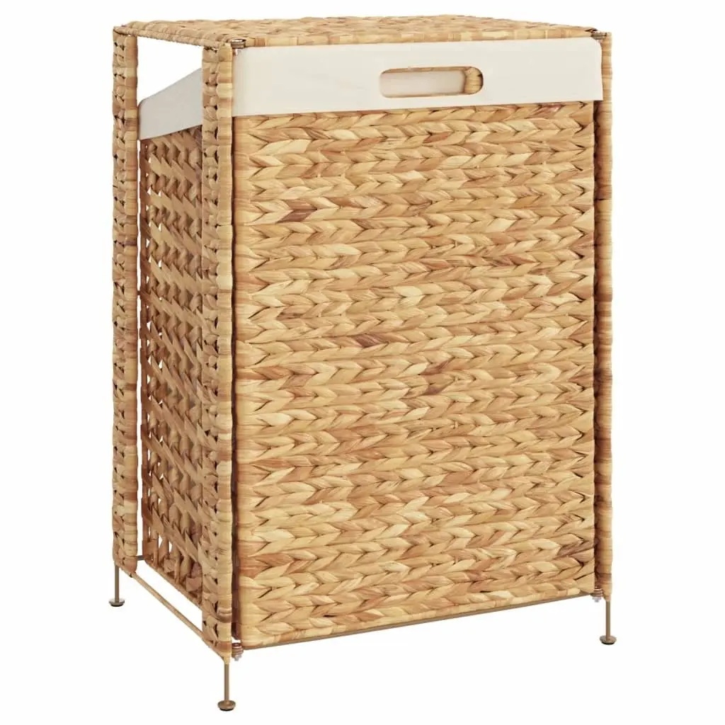 Laundry Basket Water Hyacinth 44x34x64 cm Brown Storage Hamper with Lid Handle