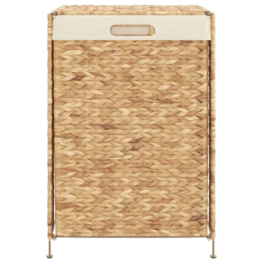 Laundry Basket Water Hyacinth 44x34x64 cm Brown Storage Hamper with Lid Handle