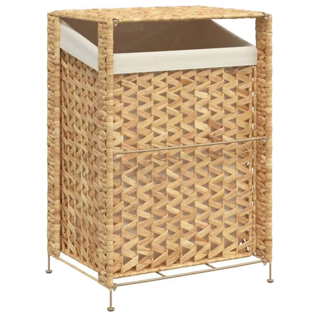 Laundry Basket Water Hyacinth 44x34x64 cm Brown Storage Hamper with Lid Handle