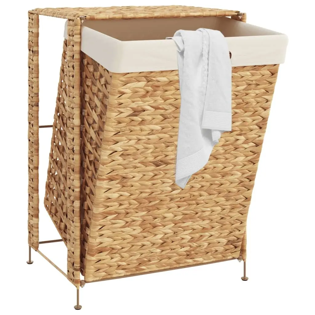Laundry Basket Water Hyacinth 44x34x64 cm Brown Storage Hamper with Lid Handle