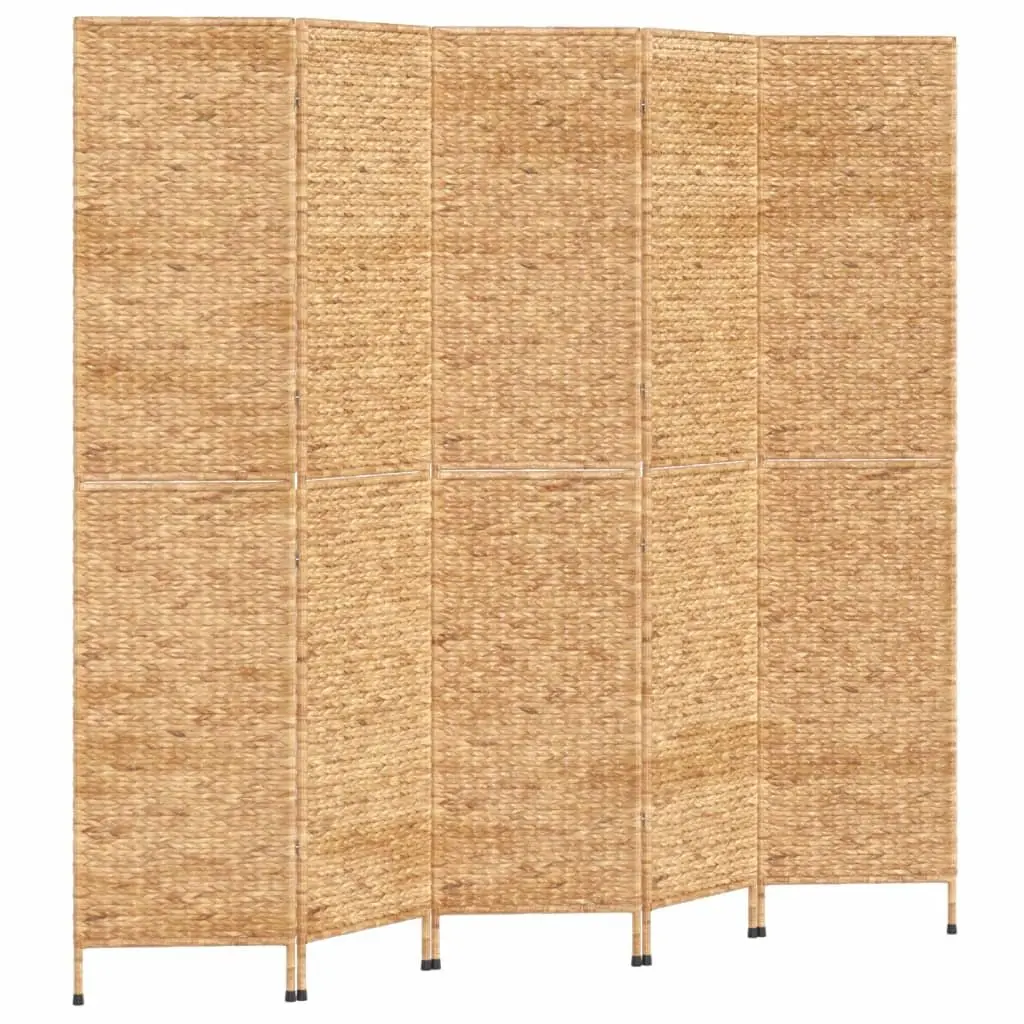 5-Panel Folding Screen Room Divider Water Hyacinth Brown