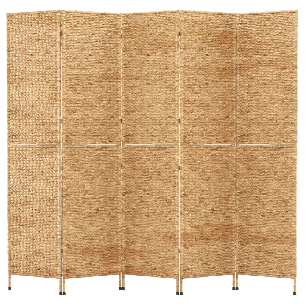 5-Panel Folding Screen Room Divider Water Hyacinth Brown