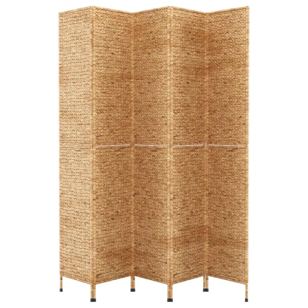 5-Panel Folding Screen Room Divider Water Hyacinth Brown