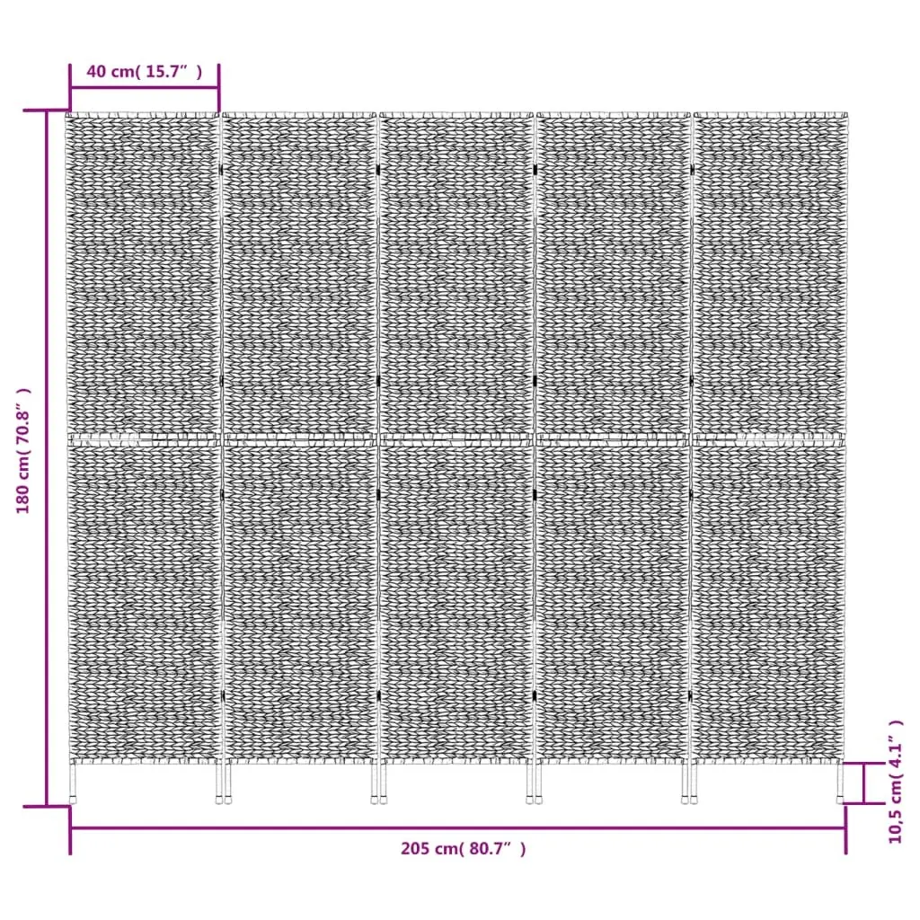 5-Panel Folding Screen Room Divider Water Hyacinth Brown