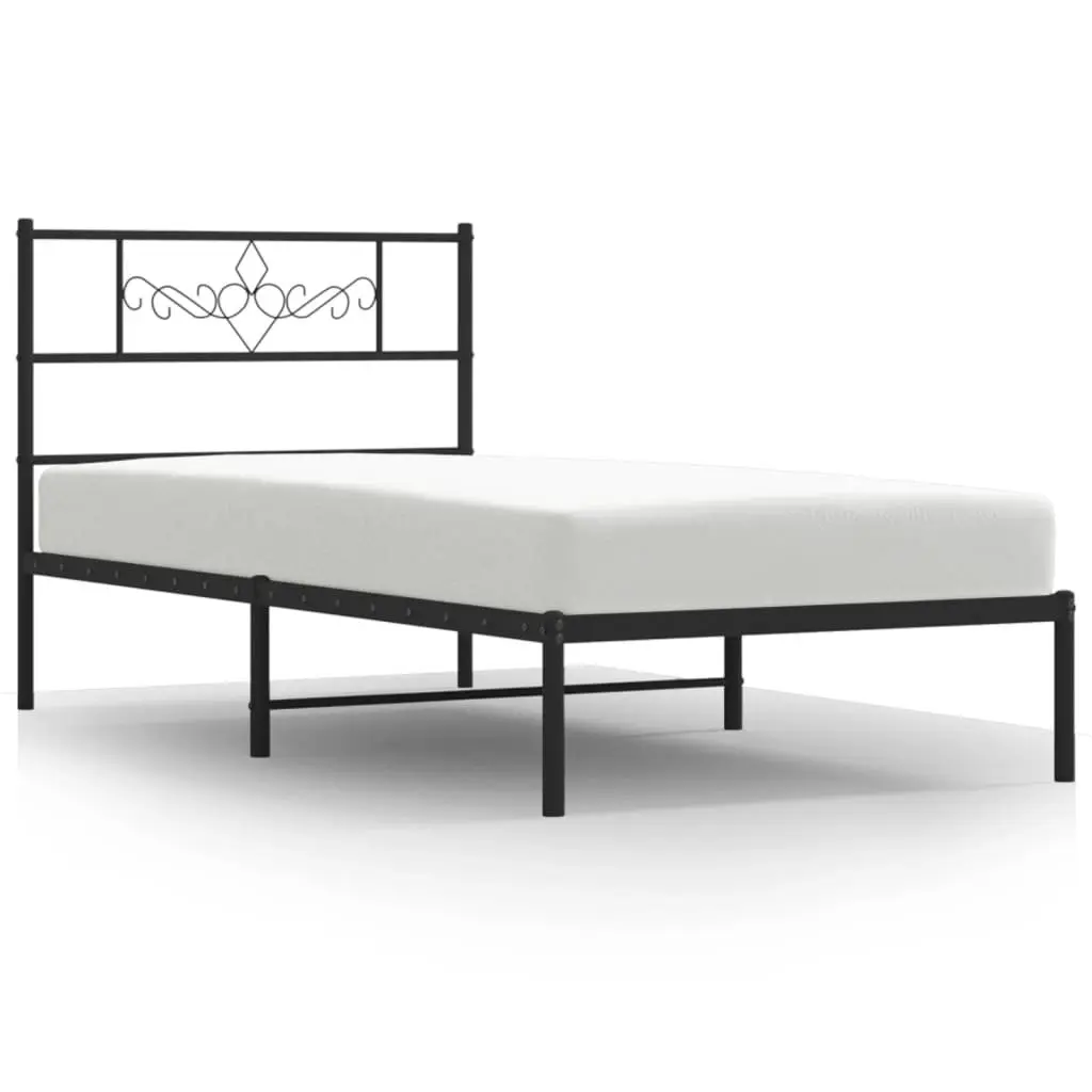 Metal Bed Frame Steel King Single 107x203cm Black Headboard