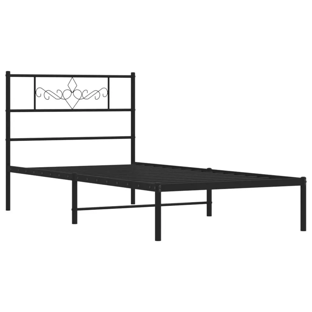 Metal Bed Frame Steel King Single 107x203cm Black Headboard
