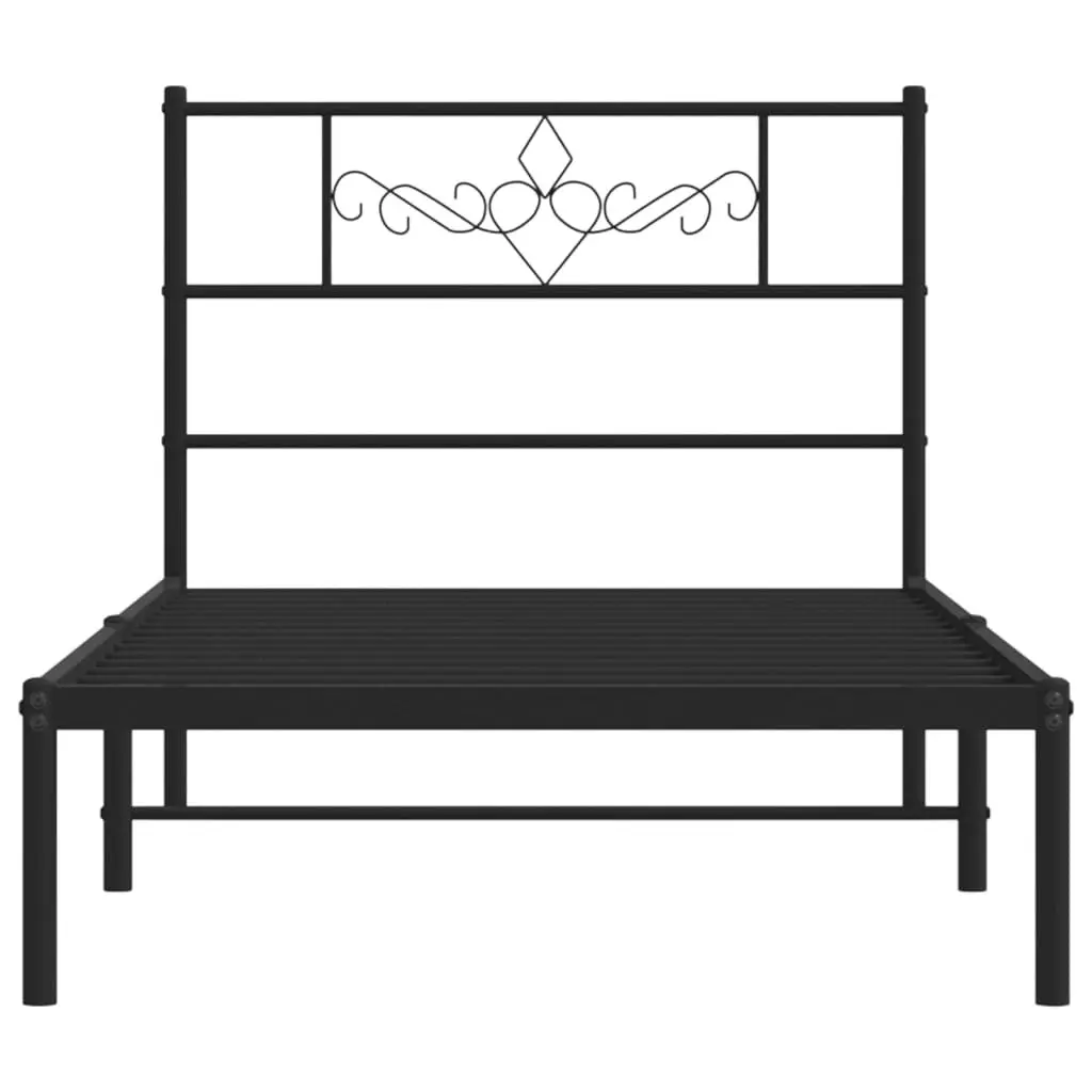 Metal Bed Frame Steel King Single 107x203cm Black Headboard