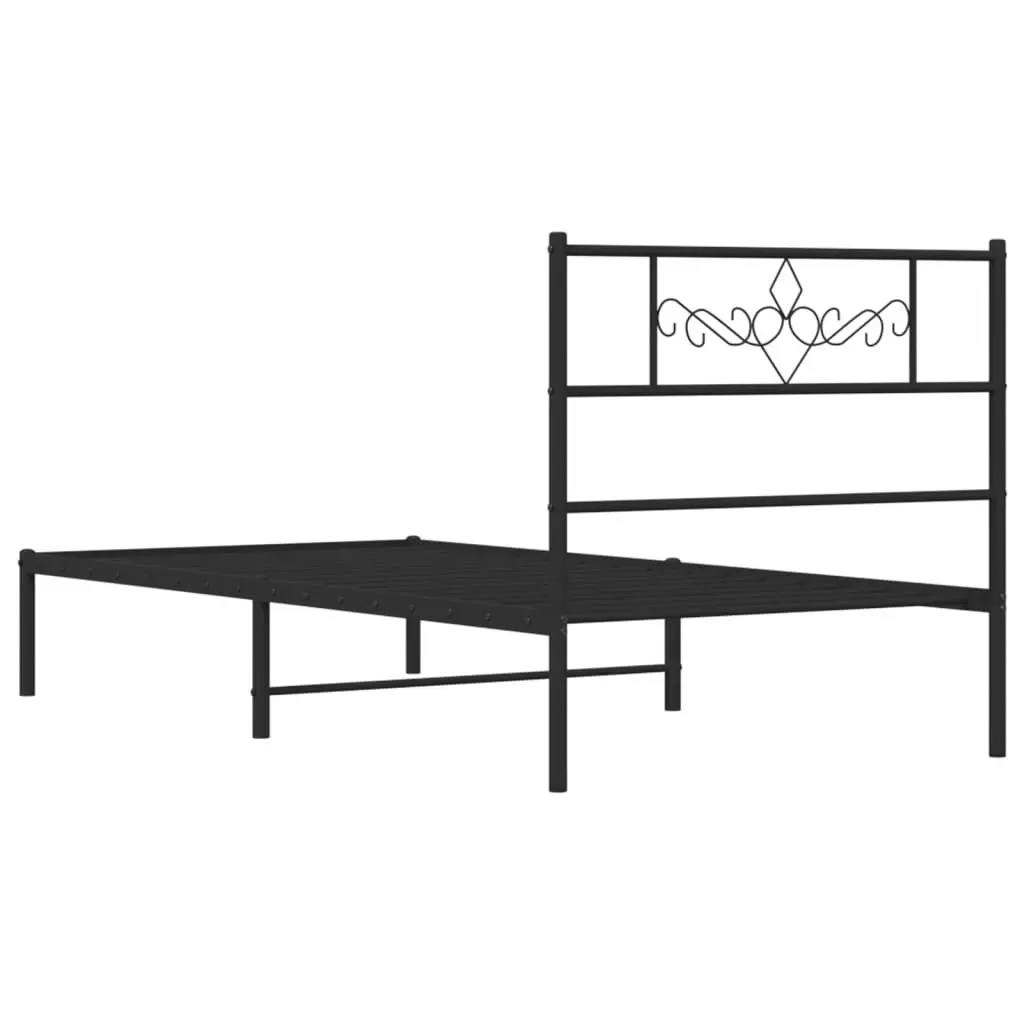 Metal Bed Frame Steel King Single 107x203cm Black Headboard