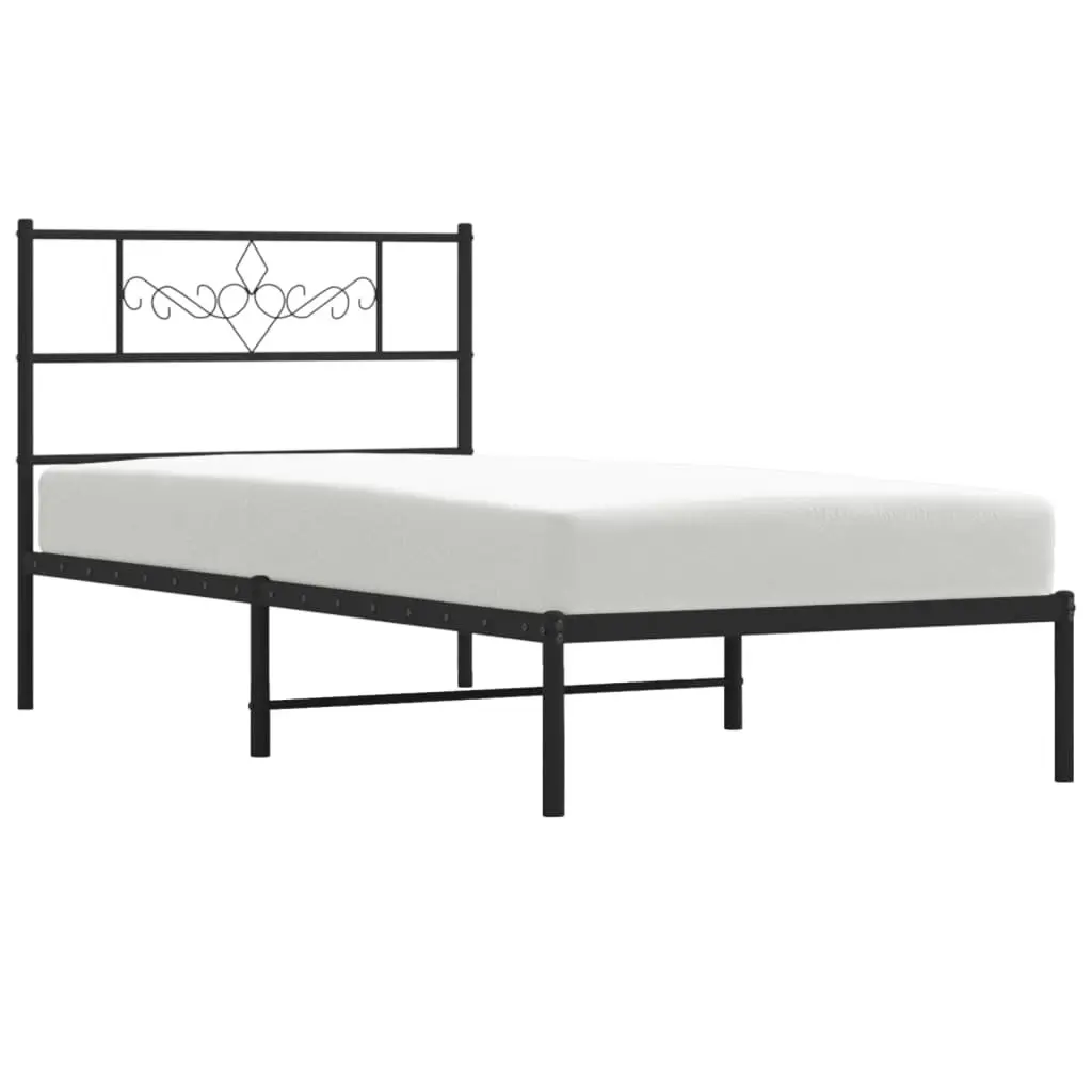 Metal Bed Frame Steel King Single 107x203cm Black Headboard
