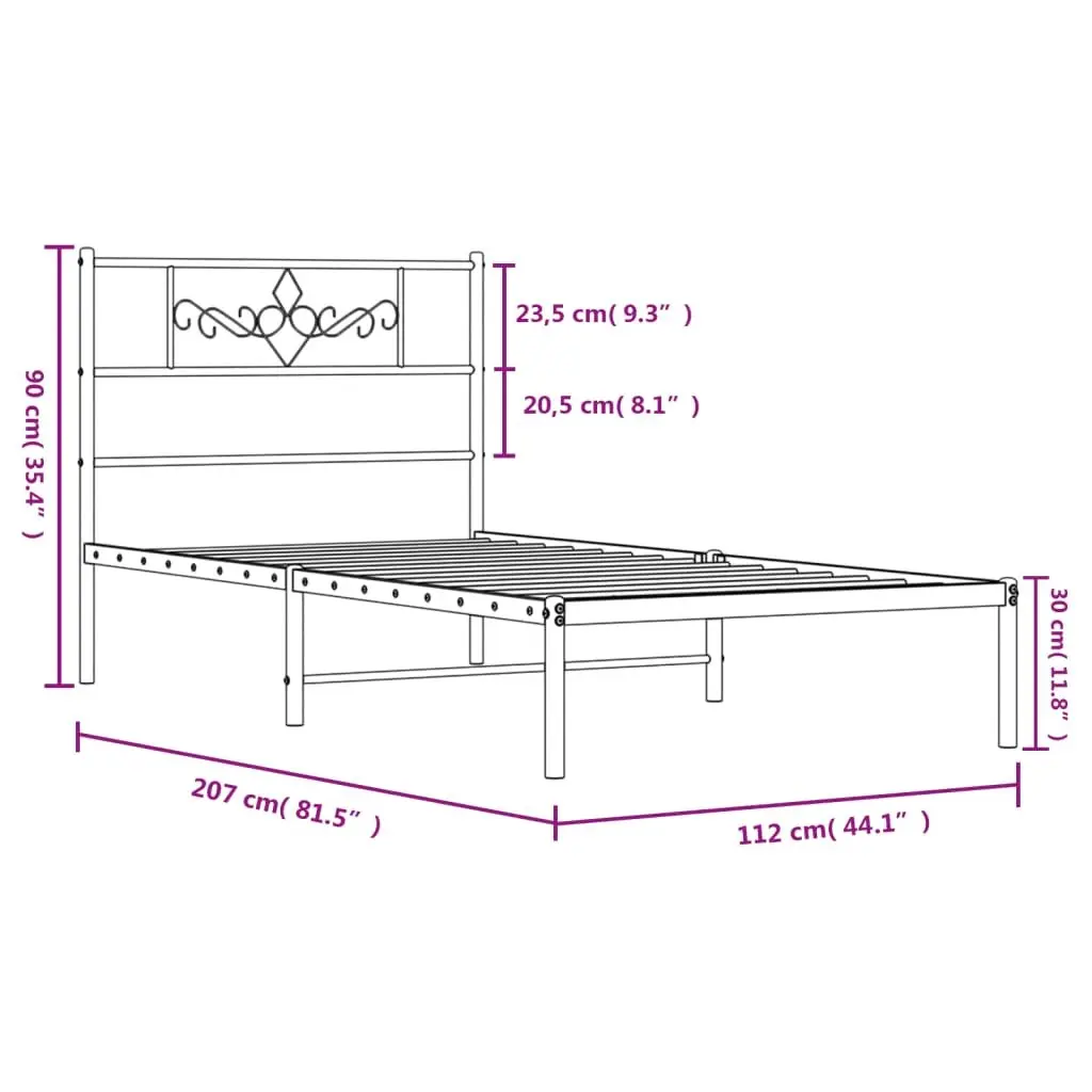 Metal Bed Frame Steel King Single 107x203cm Black Headboard