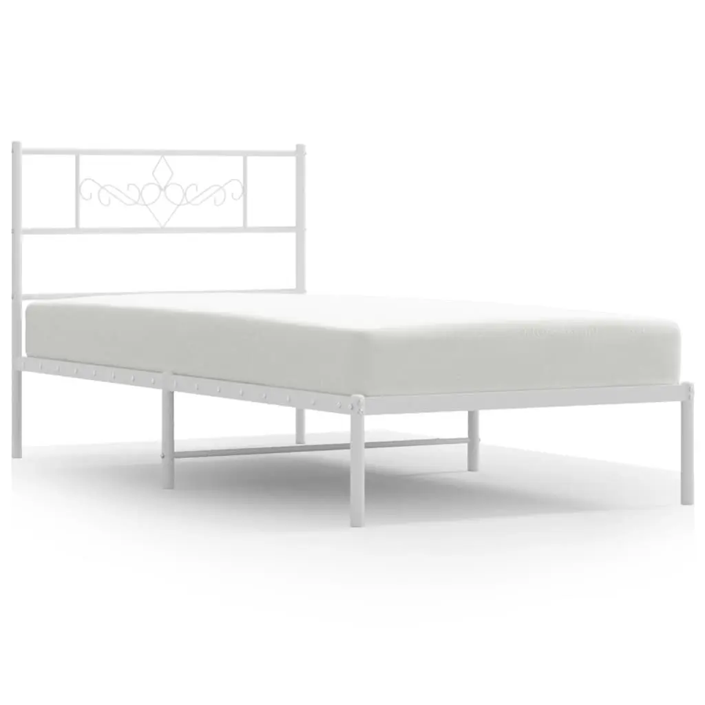 Metal Bed Frame King Single 107x203cm Headboard Slatted Base White Bedroom