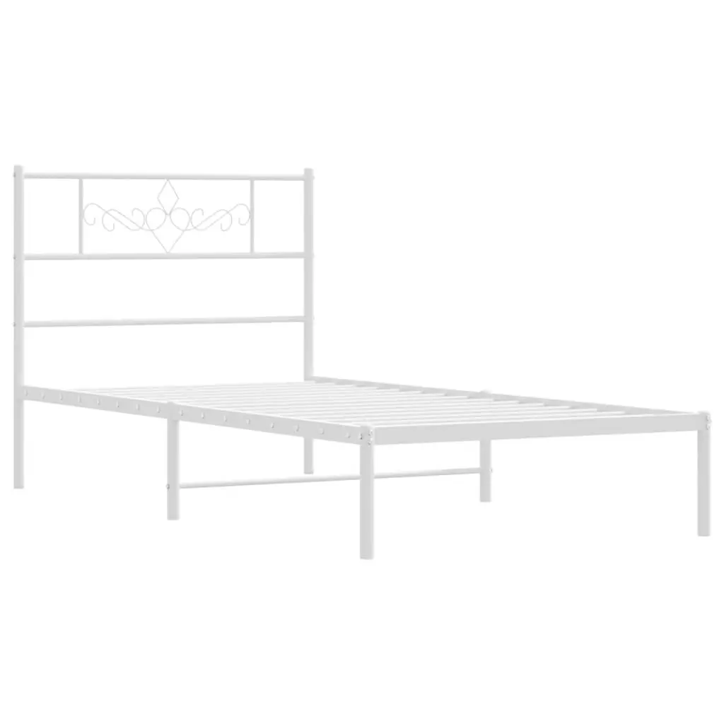 Metal Bed Frame King Single 107x203cm Headboard Slatted Base White Bedroom