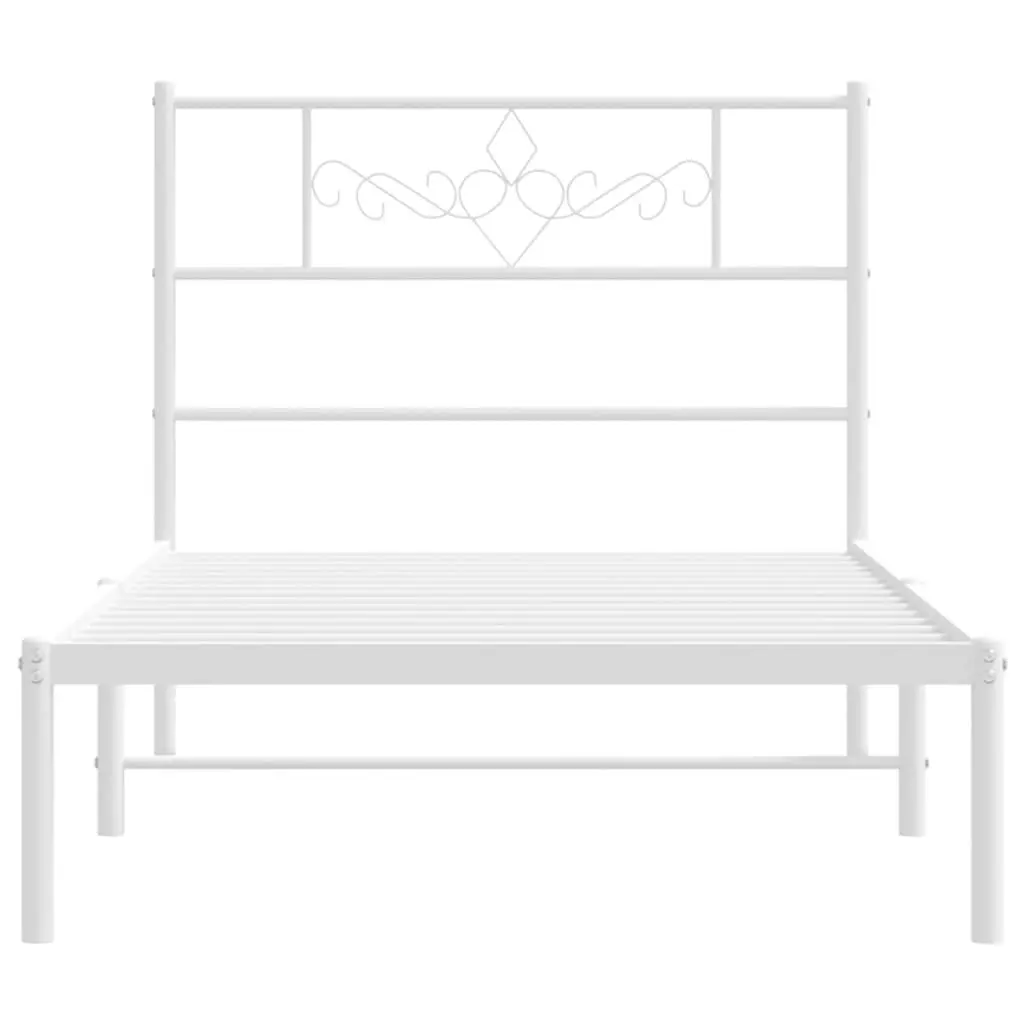 Metal Bed Frame King Single 107x203cm Headboard Slatted Base White Bedroom