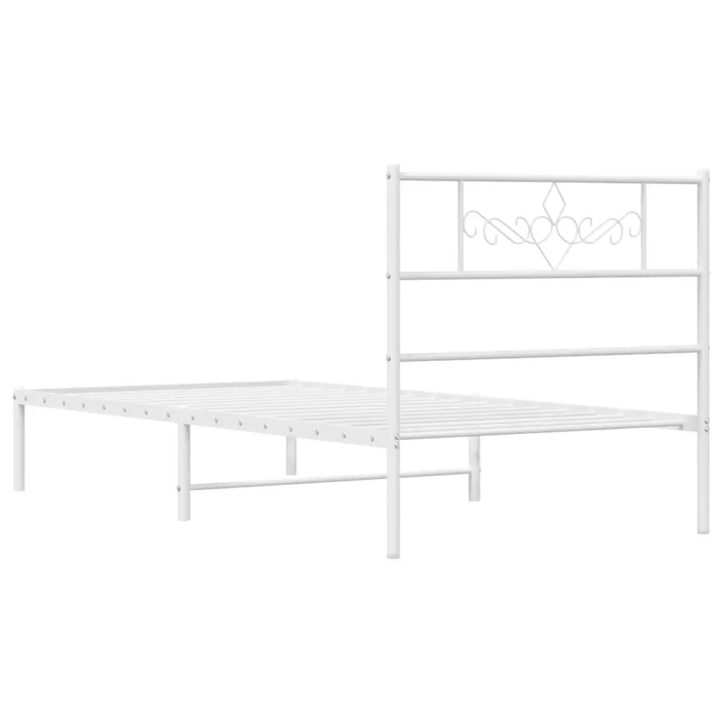Metal Bed Frame King Single 107x203cm Headboard Slatted Base White Bedroom