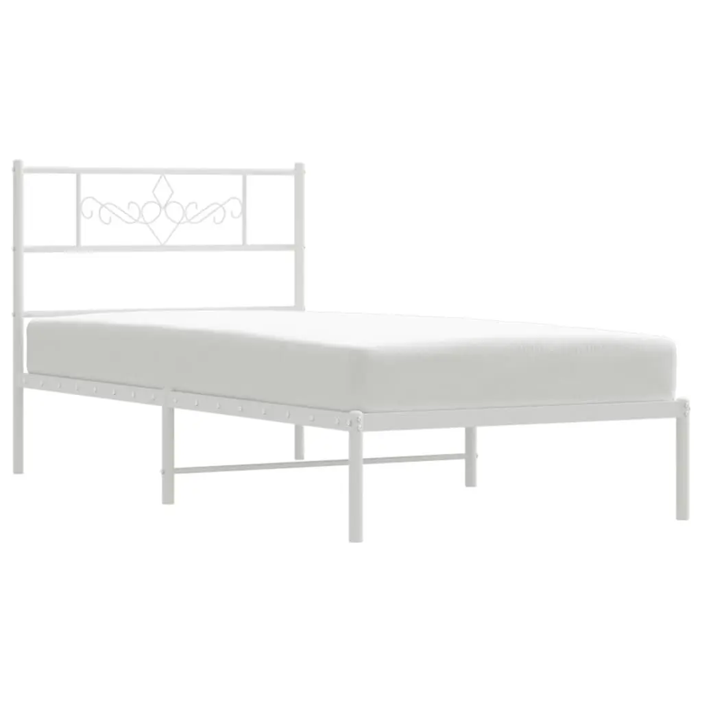 Metal Bed Frame King Single 107x203cm Headboard Slatted Base White Bedroom